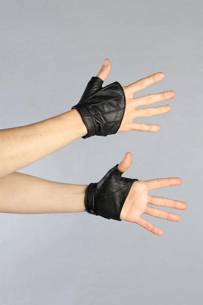 5D x Steam Trunk Half Gloves - Leather Black Leather / Xs