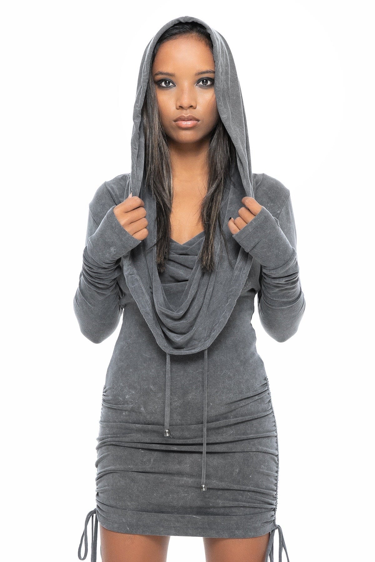 5D x Stellar Dust Cowl Hooded Mini Dress - Last Size Medium Grey / XXXL 5D x Stellar Dust Cowl Hooded Mini Dress - Last Size Medium Grey / XXXL