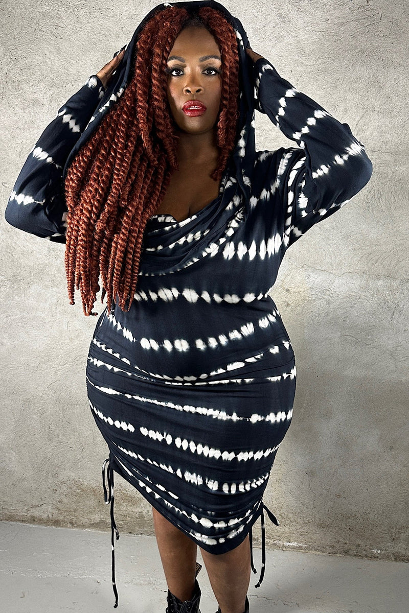5D x Stellar Dust Cowl Hooded Mini Dress - shibori FIVE AND DIAMOND 5D x Stellar Dust Cowl Hooded Mini Dress - shibori FIVE AND DIAMOND