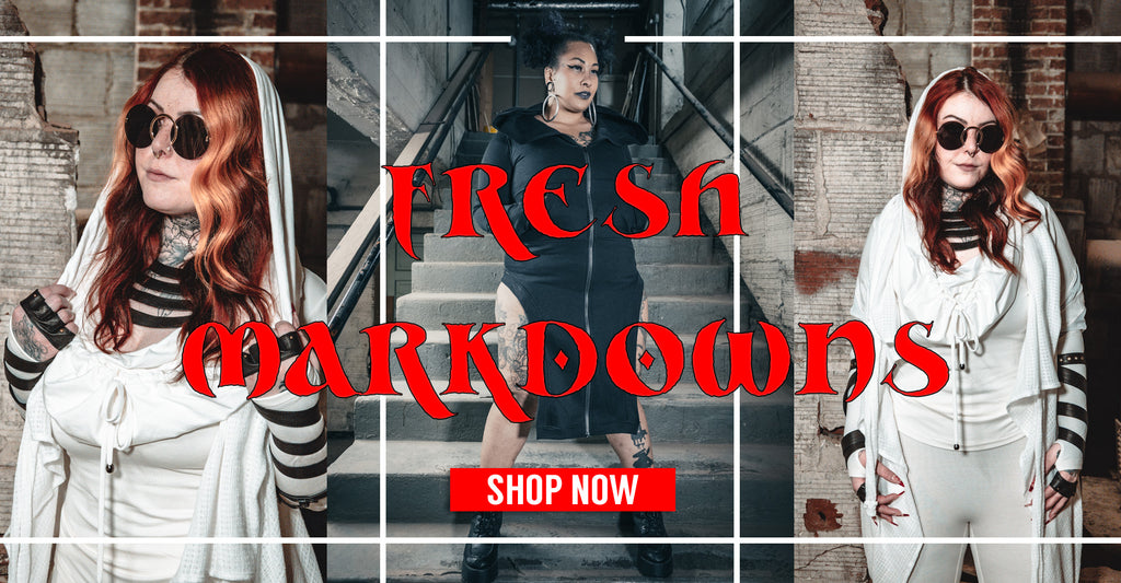Shop Fresh Markdowns - 3 images of women models in dark fashion