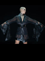 Cyberesque Gaya Kimono - chiffon/faux leather Tops-Womens Cyberesque 