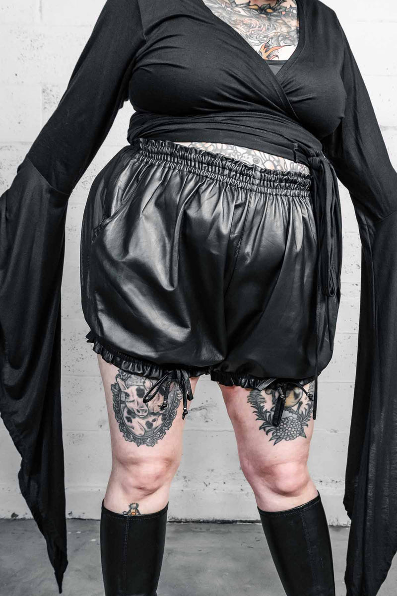 Five and Diamond Bloomer Hot Pants - leather/mesh Shorts-Womens FIVE AND DIAMOND 