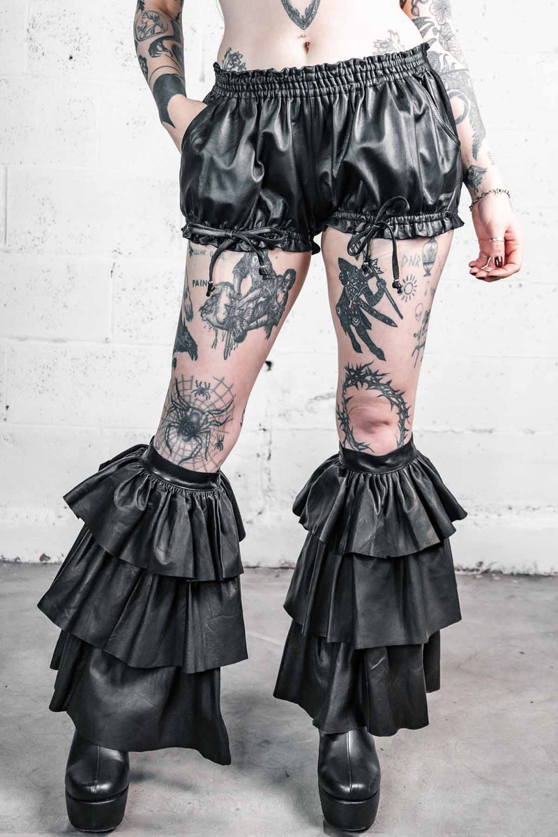 Five and Diamond Bloomer Hot Pants - leather/mesh Shorts-Womens FIVE AND DIAMOND 