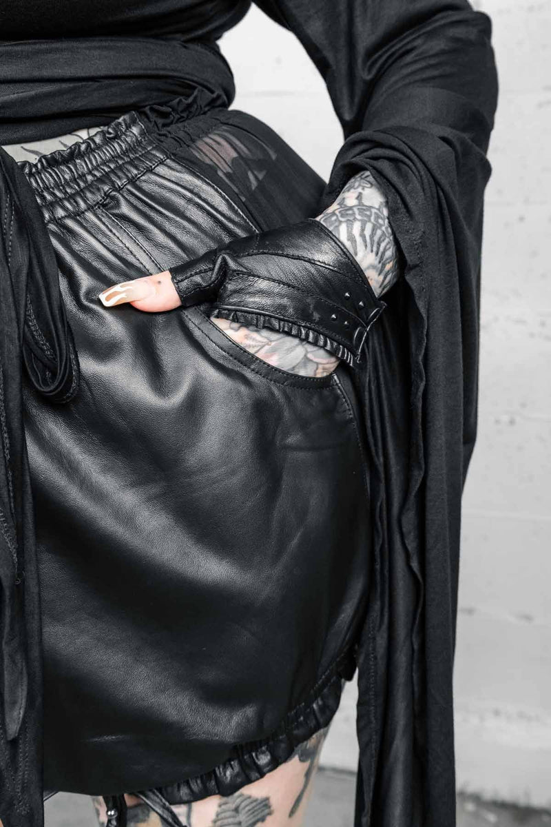 Five and Diamond Bloomer Hot Pants - leather/mesh Shorts-Womens FIVE AND DIAMOND 