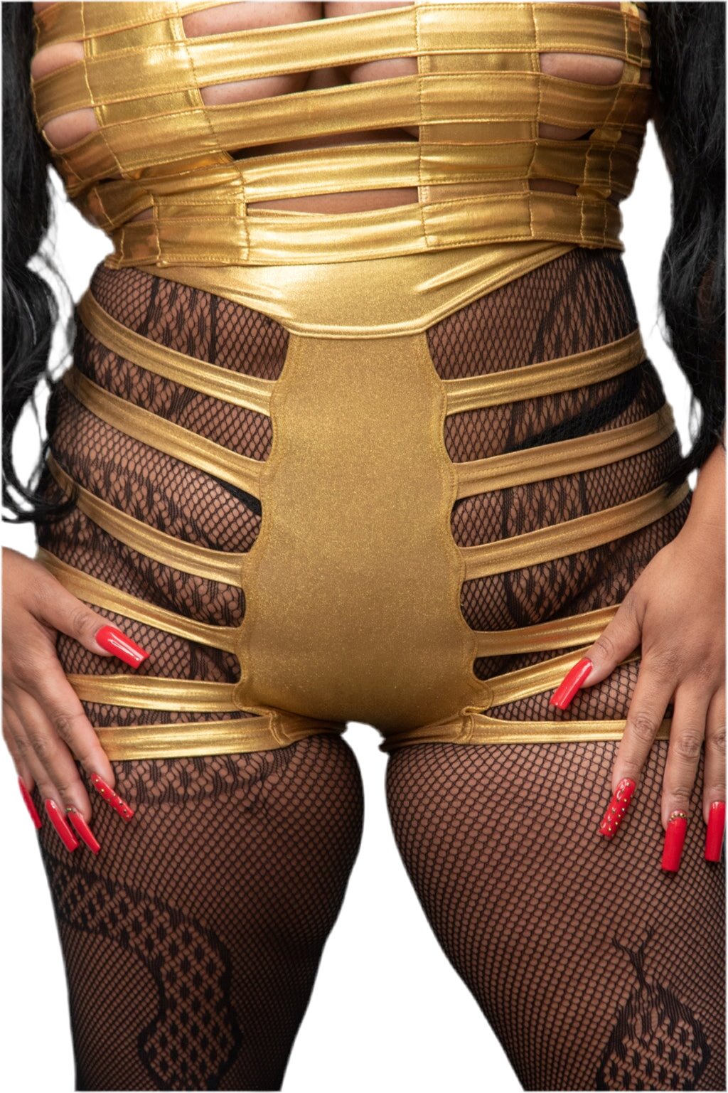 Five and Diamond Delila Curve Shorts - gold foil