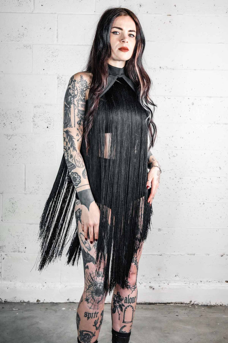 Five and Diamond Fringe Halter Dress - cotton FIVE AND DIAMOND Five and Diamond Fringe Halter Dress - cotton FIVE AND DIAMOND
