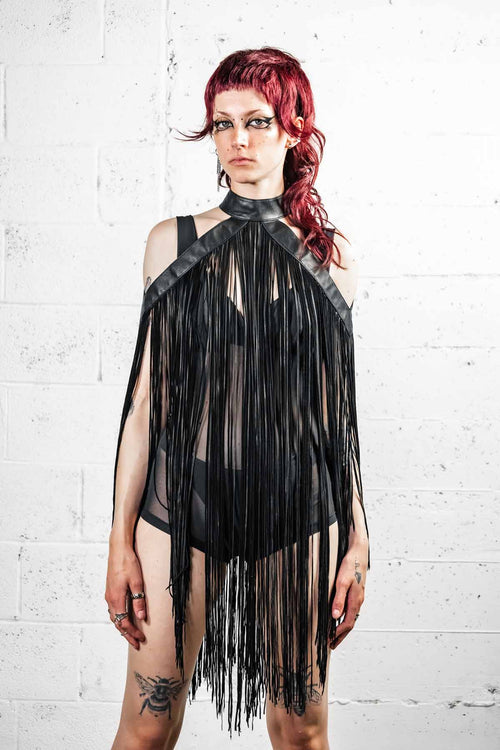 Five and Diamond Fringe Halter Dress - leather Collars FIVE AND DIAMOND 