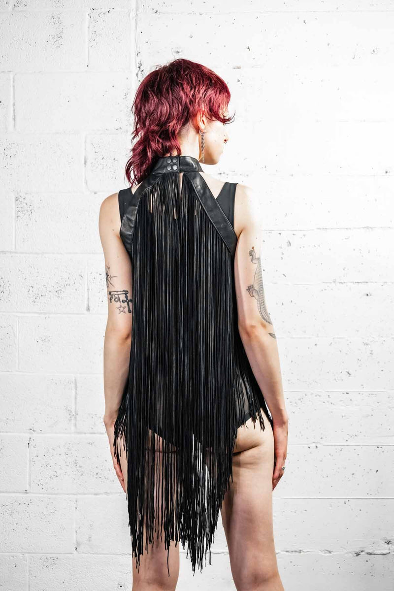 Five and Diamond Fringe Halter Dress - leather FIVE AND DIAMOND Five and Diamond Fringe Halter Dress - leather FIVE AND DIAMOND
