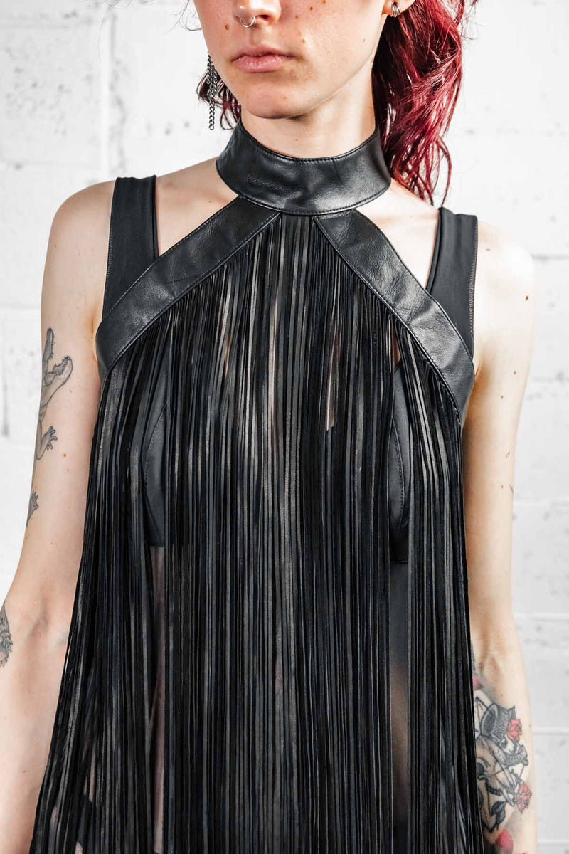 Five and Diamond Fringe Halter Dress - leather FIVE AND DIAMOND Five and Diamond Fringe Halter Dress - leather FIVE AND DIAMOND