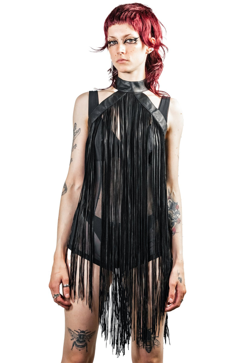 Five and Diamond Fringe Halter Dress - leather FIVE AND DIAMOND Five and Diamond Fringe Halter Dress - leather FIVE AND DIAMOND