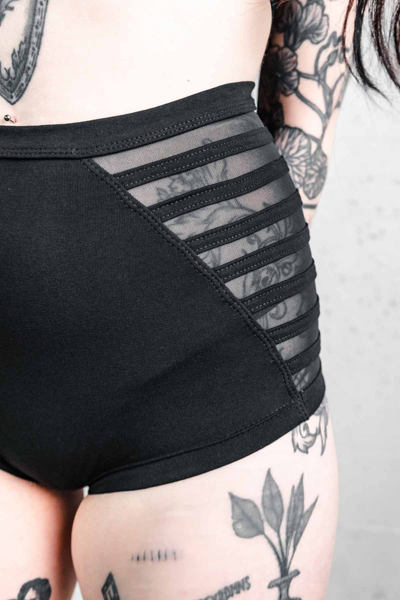 Five and Diamond Gamut Booty Shorts - cotton/mesh Shorts-Womens FIVE AND DIAMOND 