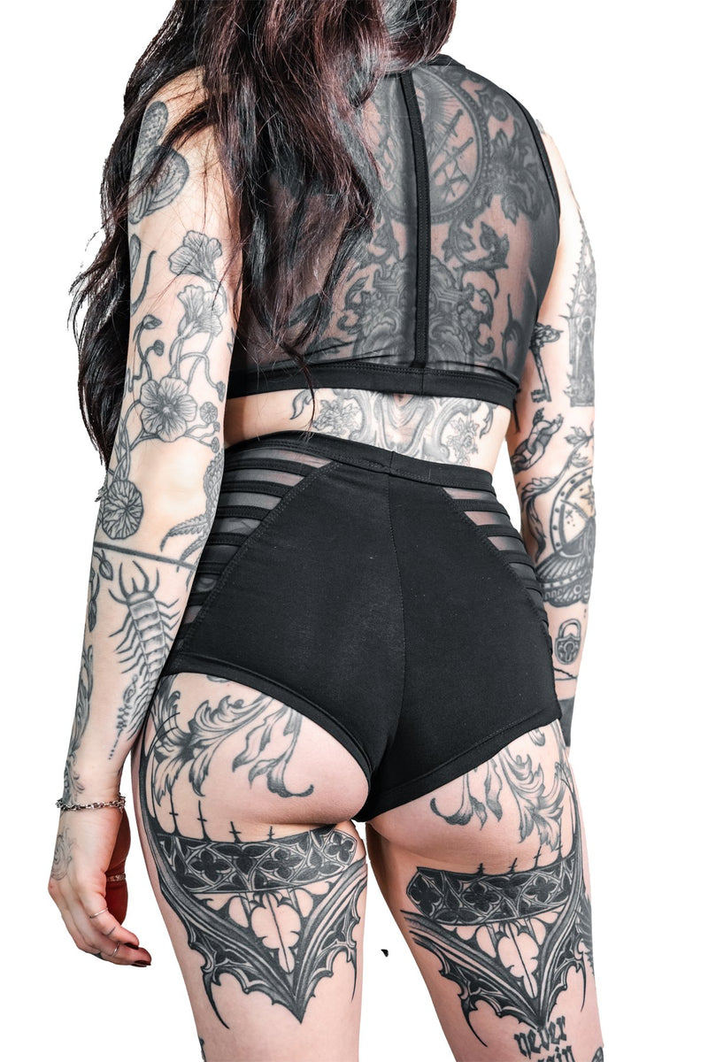 Five and Diamond Gamut Booty Shorts - cotton/mesh Shorts-Womens FIVE AND DIAMOND 