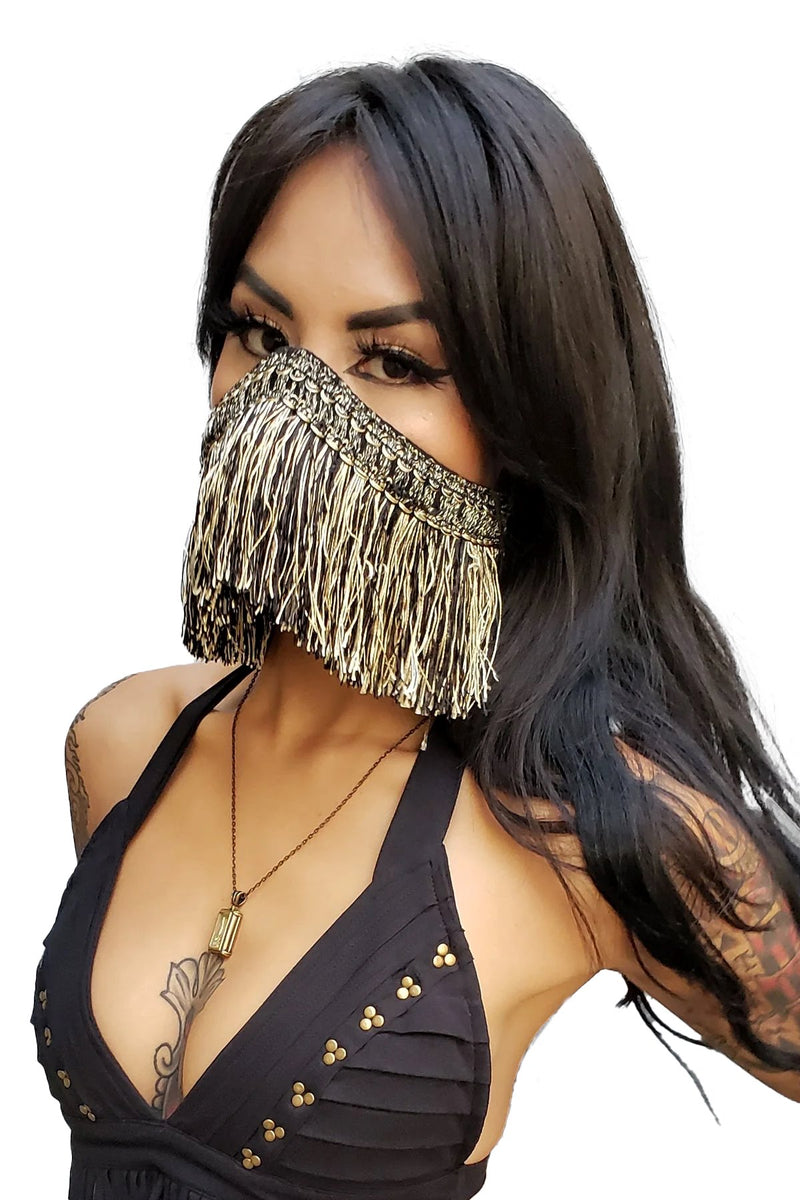 Five and Diamond Harem Fringe Dust Mask - Black/Gold Dust Mask Showcase 