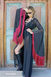 Five and Diamond Morticia Robe - red fringe Made to Order FIVE AND DIAMOND Black / Red Fringe Small 