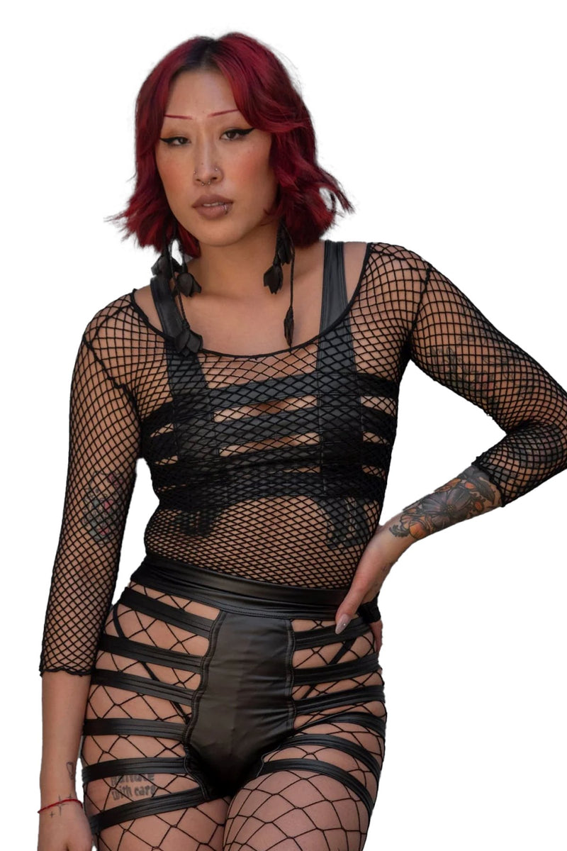 cute clothes for women fish nets Leg Avenue Spandex Long Sleeve Industrial Fish Net Shirt – FIVE AND DIAMOND