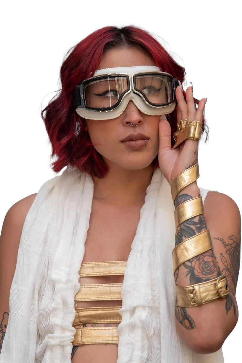 Retro Foldable Motorcycle Goggles - White Goggles Showcase 