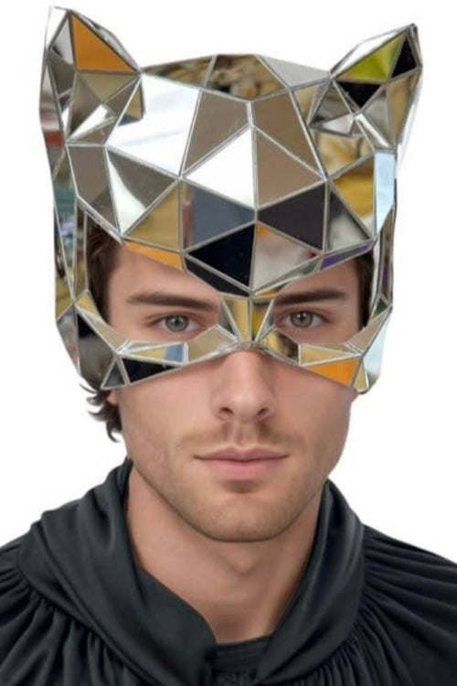 Silver Polygonal Mirror Cat Mask Mask Showcase 