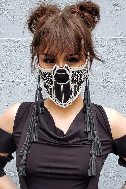 5D Scarab Bandanna White - Dust Mask - Black/White / Ships Now - FIVE AND DIAMOND