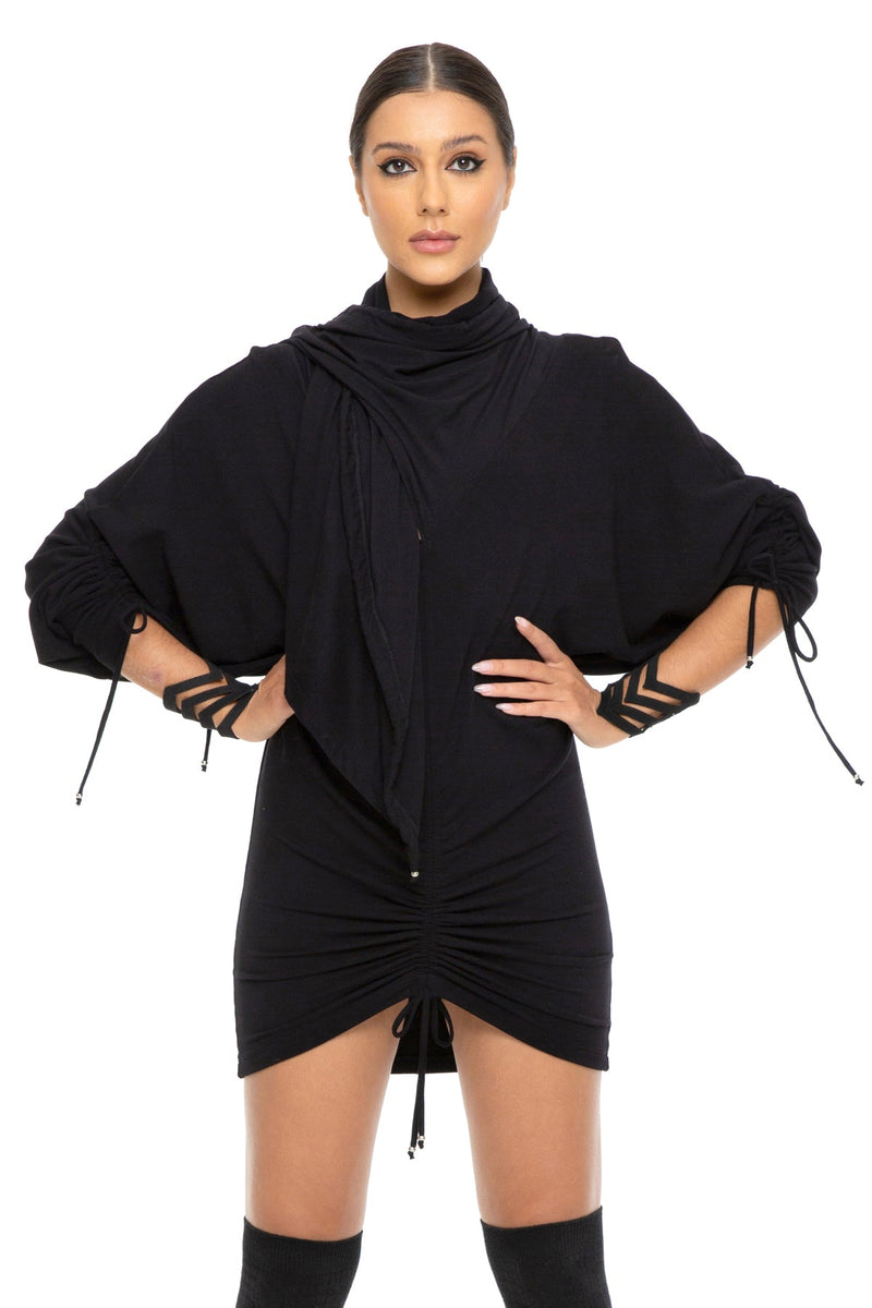 cassia mini dress - black Cassia Bustier Cowl Neck Flare Mini Dress ( Black ) Ale Accessories
