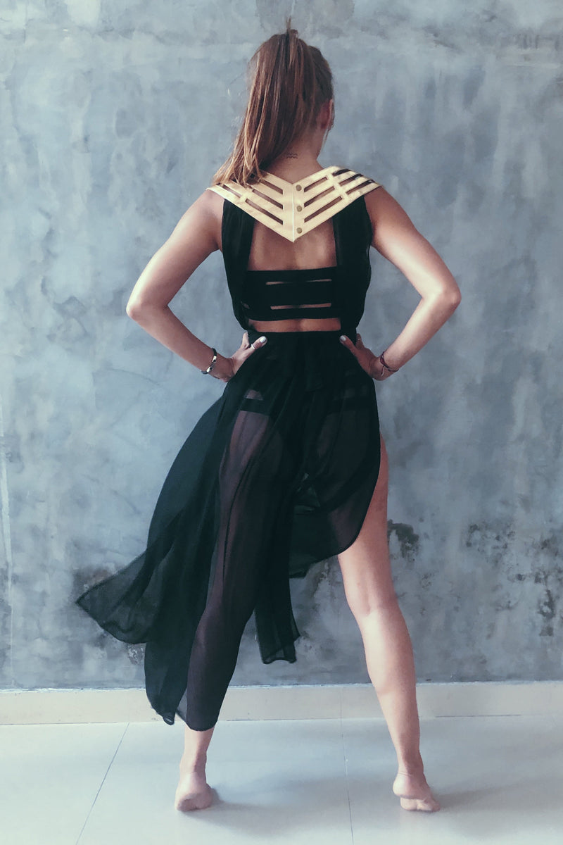5D x Stellar Dust Chevron Cage Dress - leather/silk FIVE AND DIAMOND 5D x Stellar Dust Chevron Cage Dress - leather/silk FIVE AND DIAMOND