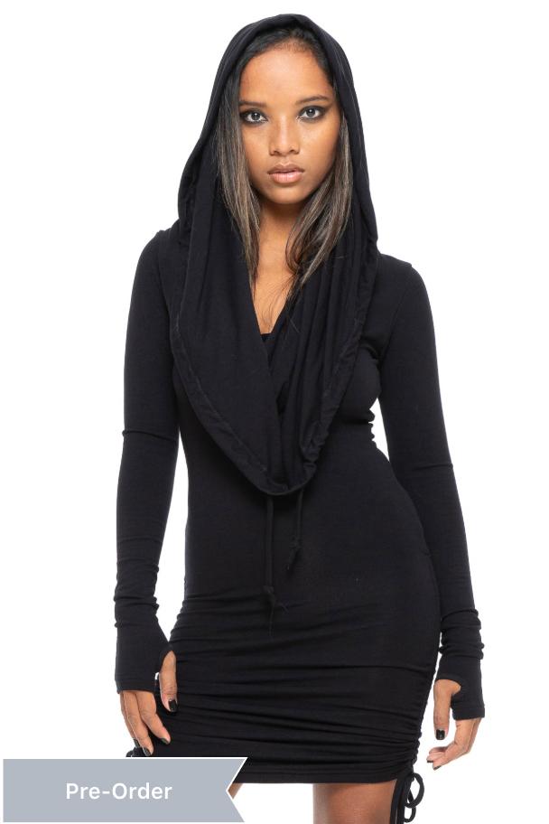 5D x Stellar Dust Cowl Hooded Mini Dress - bamboo 5D x Stellar Dust Cowl Hooded Mini Dress - bamboo