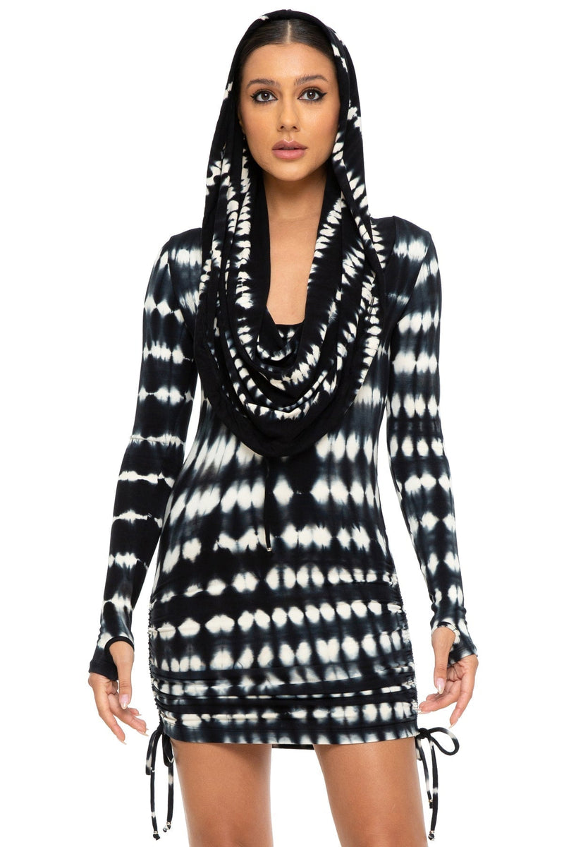 5D x Stellar Dust Cowl Hooded Mini Dress - shibori FIVE AND DIAMOND 5D x Stellar Dust Cowl Hooded Mini Dress - shibori FIVE AND DIAMOND