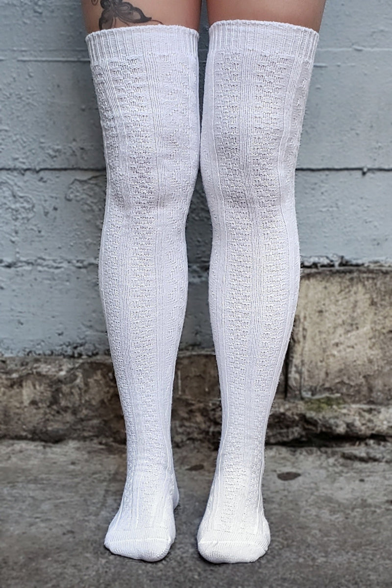 Cable Knit Over The Knee High Socks Womens Grey OTK 34 Long Slouch Thigh  Girls