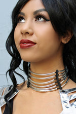 Cyberesque Short Neck Collar - White Brass - Necklaces -  - FIVE AND DIAMOND
