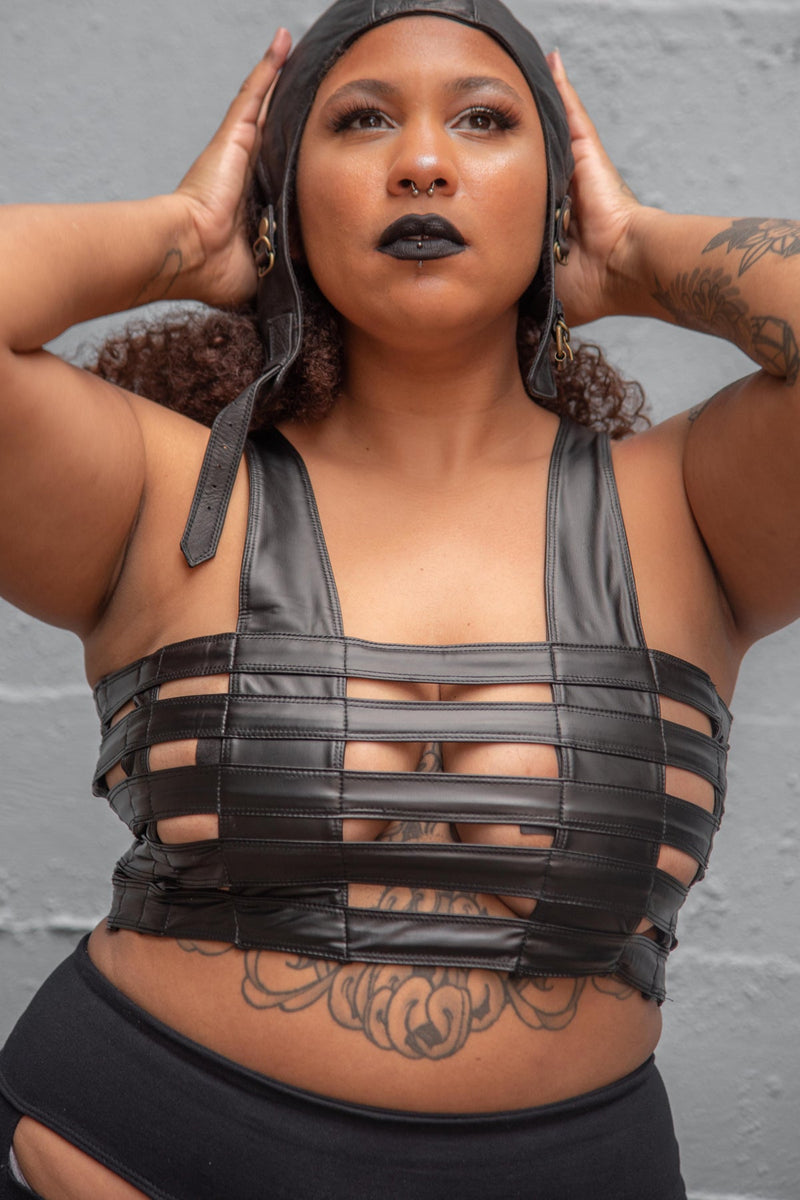 Strappy Faux Leather Bra Top