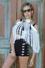 Five and Diamond Fringe Halter - Silver Leather - Collars -  - FIVE AND DIAMOND