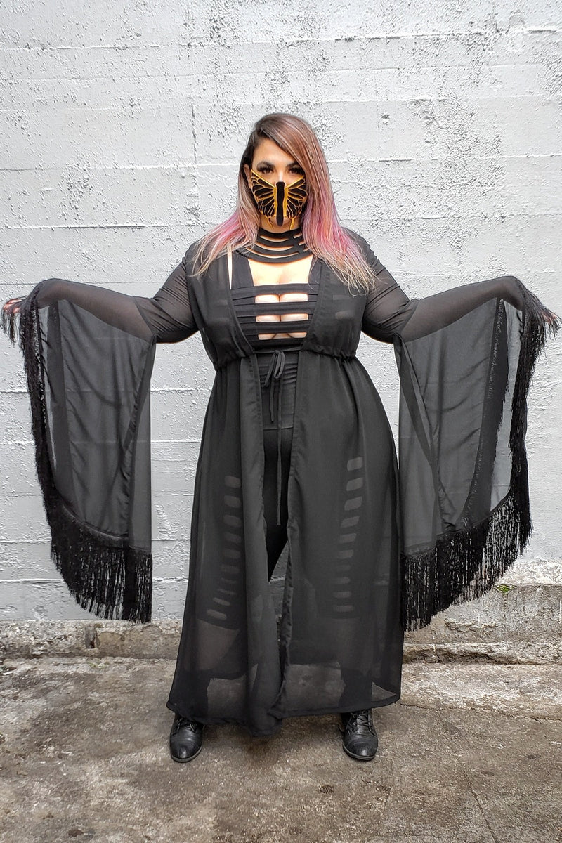 Five and Diamond Morticia Robe - rayon Black (no fringe) / Small Five and Diamond Morticia Robe - rayon Black (no fringe) / Small