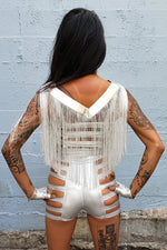 Five and Diamond V Neck Fringe - Silver Leather - Collars -  - FIVE AND DIAMOND