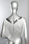 Five and Diamond V Neck Fringe - Silver Leather - Collars -  - FIVE AND DIAMOND