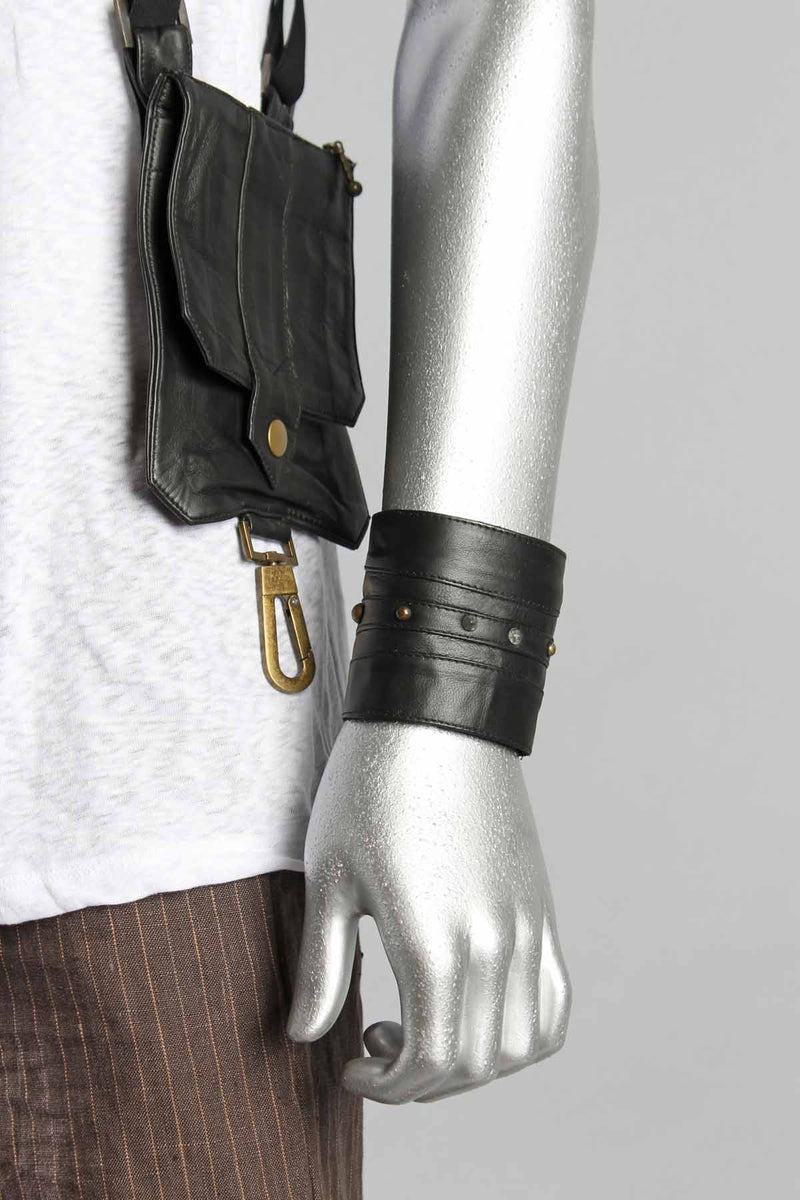 Women's Leather Wrist Wallet Bracelet Cuff with Secret Pocket