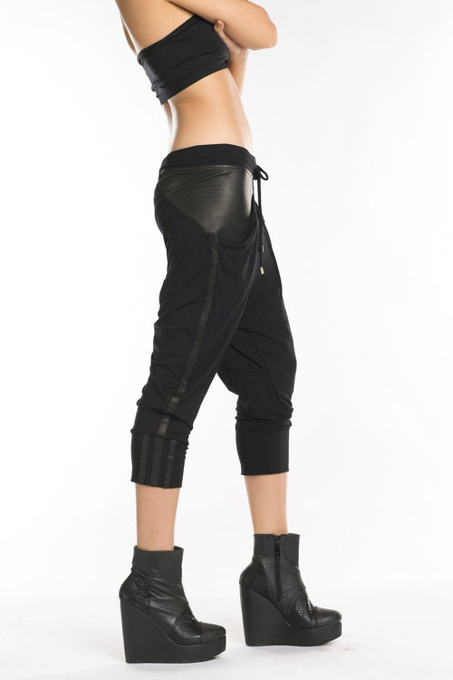 Hilmer x Sparrow Onyx Harem Cropped Pants - With Leather - Pants-Womens -  - FIVE AND DIAMOND