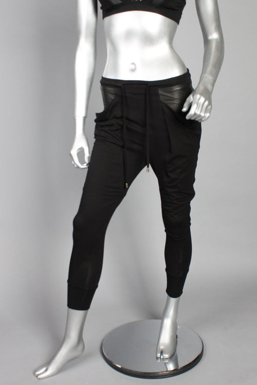 Hilmer x Sparrow Onyx Harem Full Length Pants - With Leather - Pants-Womens - XS / Black - FIVE AND DIAMOND