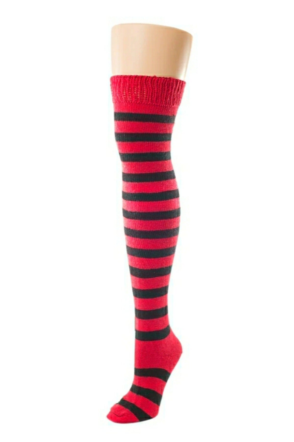Horizontal Striped Cotton Socks - Wide Stripe Red/Black / One Size