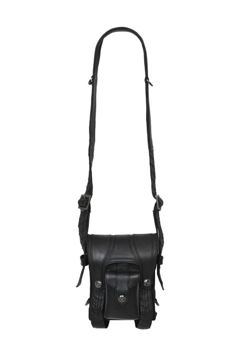Harness Double Side Shoulder Bag In Black Textured Leather