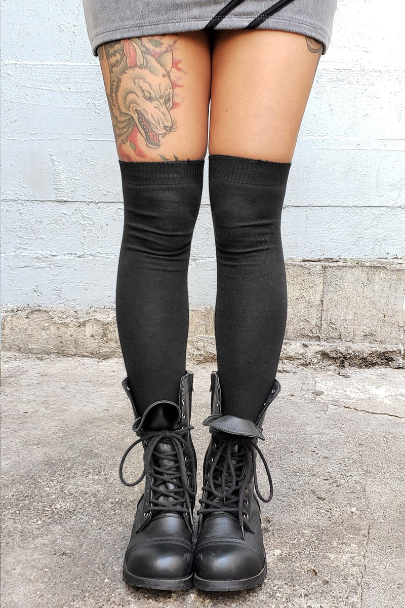 Lightweight Cotton Thigh High Socks - Black - Socks -  - FIVE AND DIAMOND