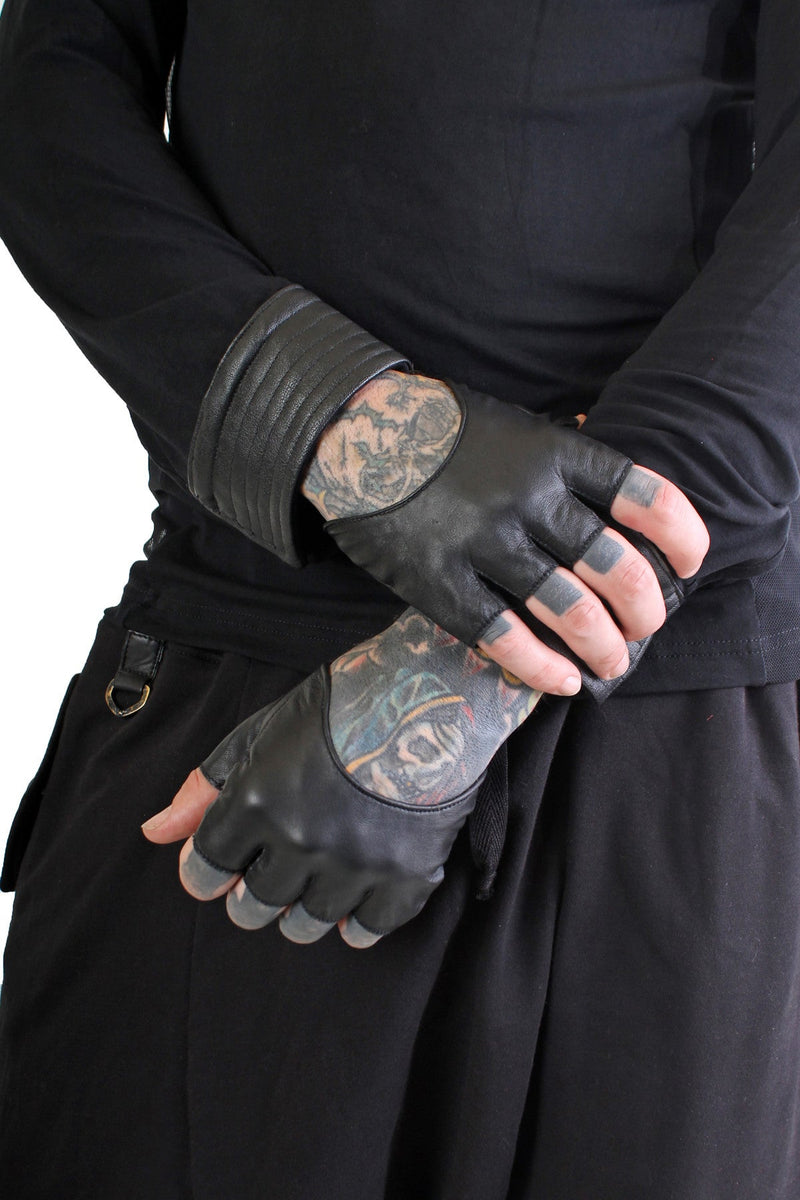 5D x Steam Trunk Half Gloves - Leather Black Leather / Xs