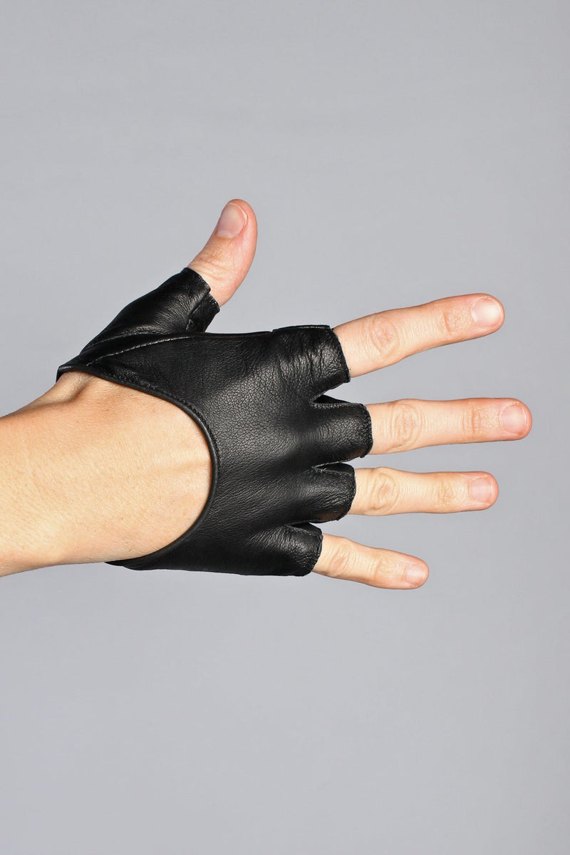 5D x Steam Trunk Half Gloves - Leather Black Leather / Xs