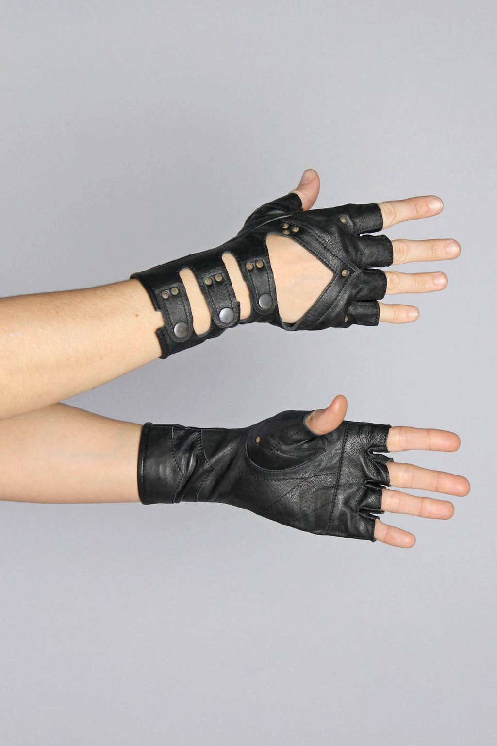 Black Faux Leather Fingerless Gloves