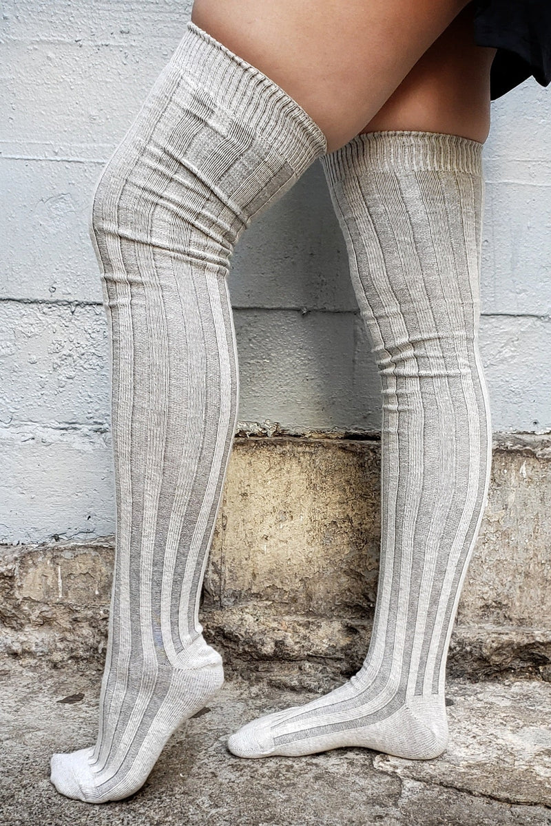 Vertical OTK Ribbed Cotton Socks - Grey - Socks -  - FIVE AND DIAMOND