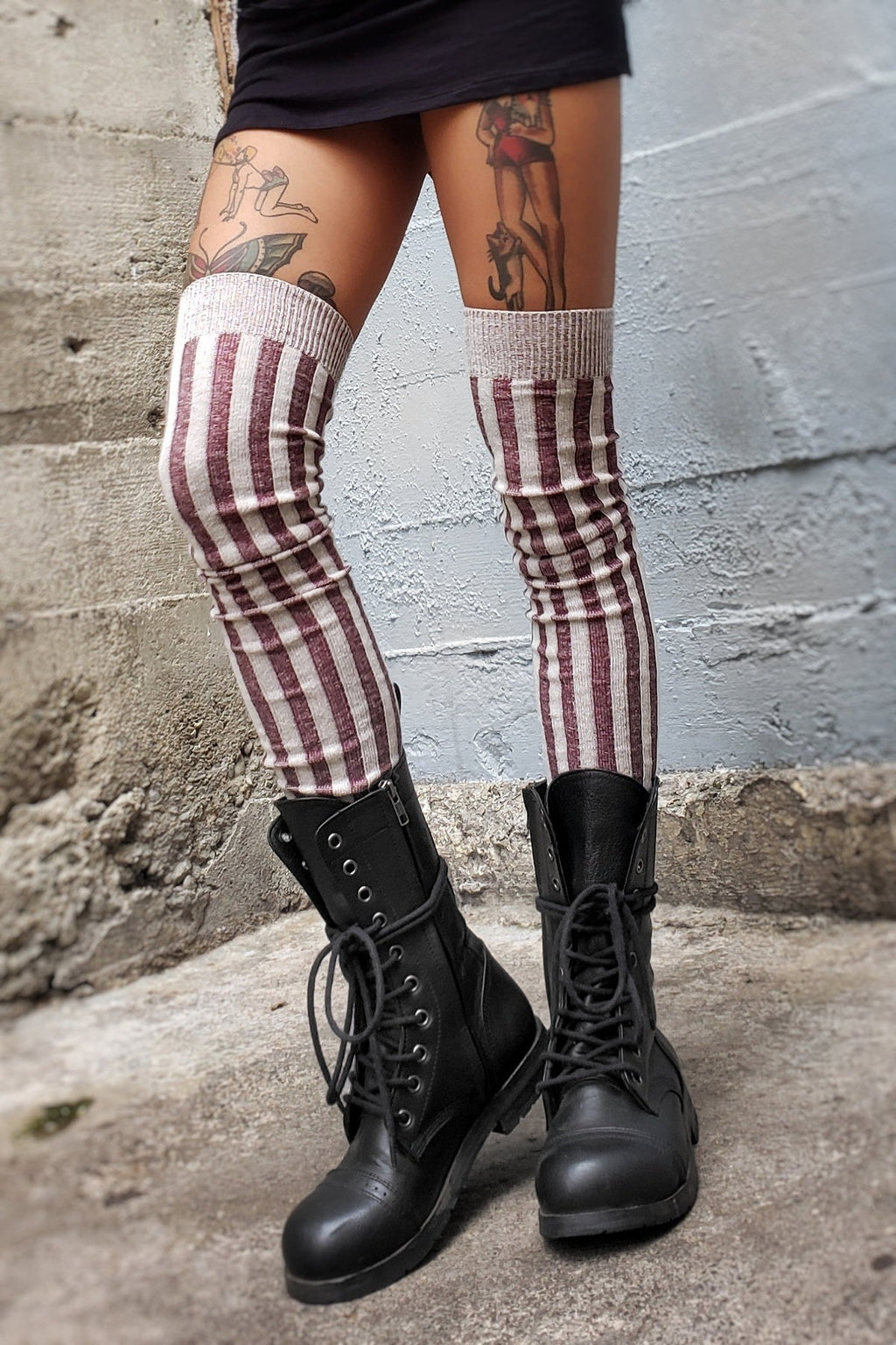 Vertical OTK Ribbed Cotton Socks - Maroon/Grey