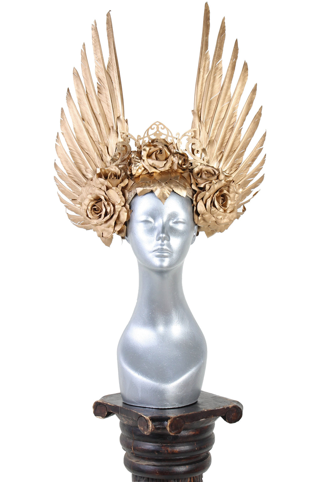 Rose Gold Wings & Roses Headdress - Serpentfeathers